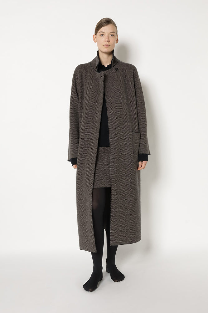 wide herringbone maxi coat