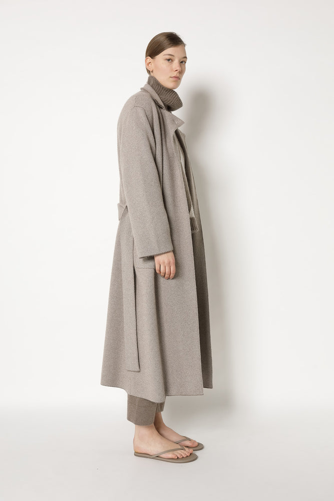 wide herringbone maxi coat