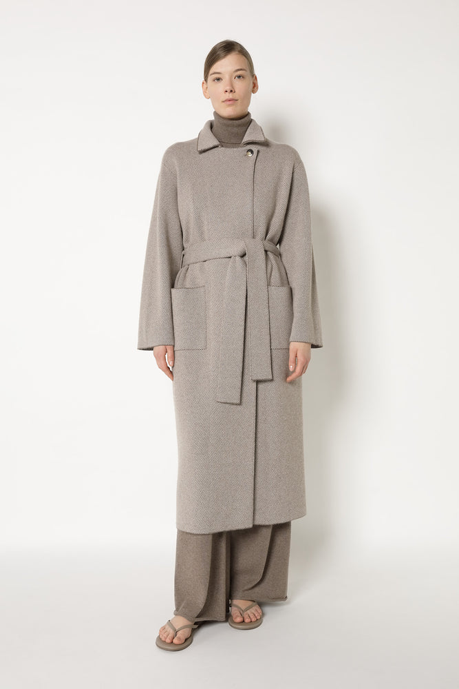 wide herringbone maxi coat