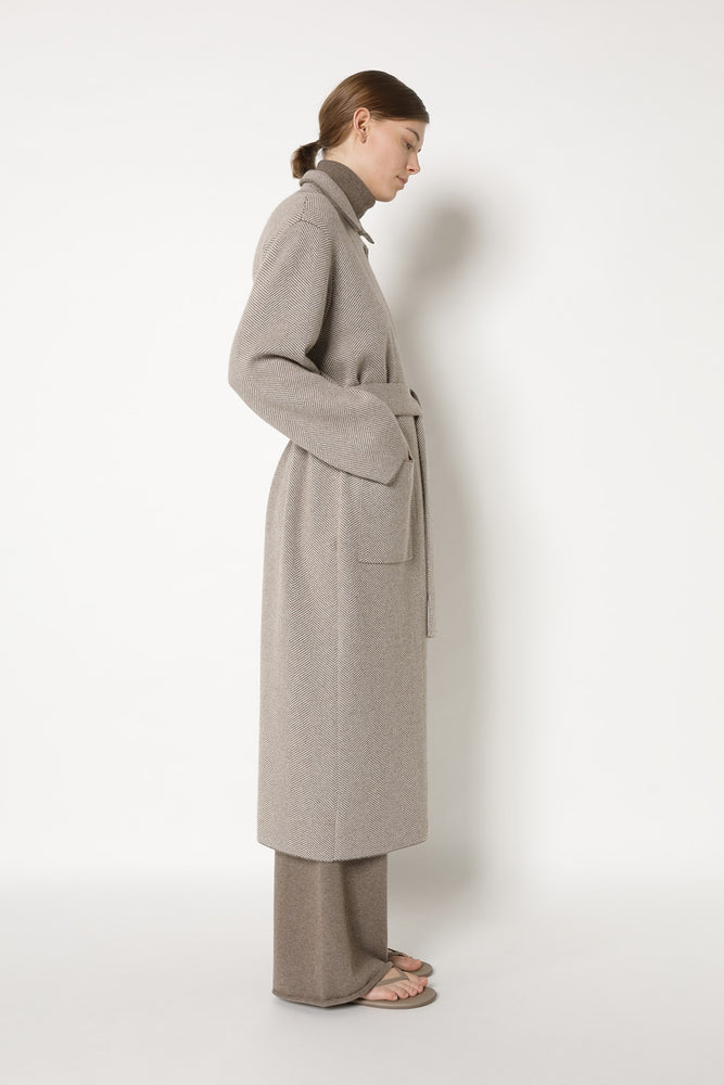 wide herringbone maxi coat