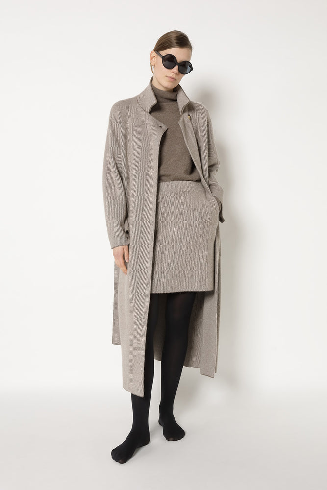 wide herringbone maxi coat
