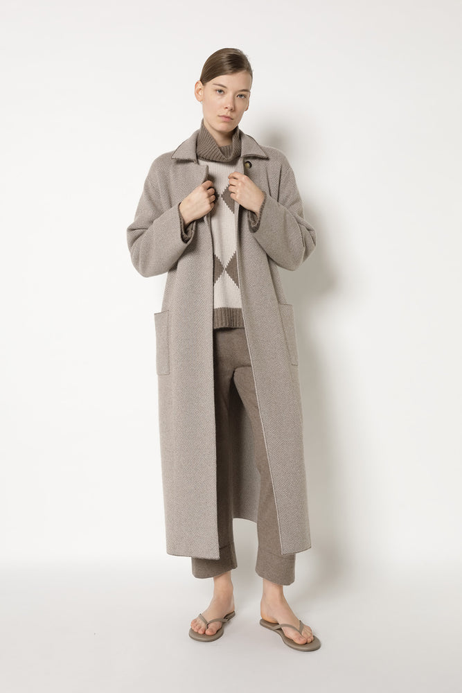 wide herringbone maxi coat