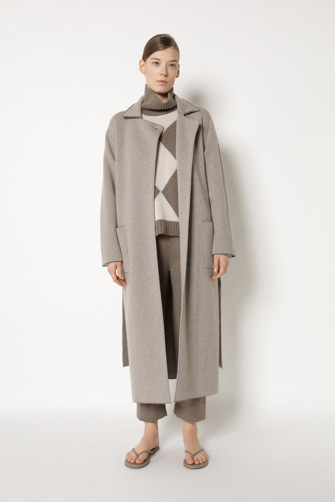 wide herringbone maxi coat