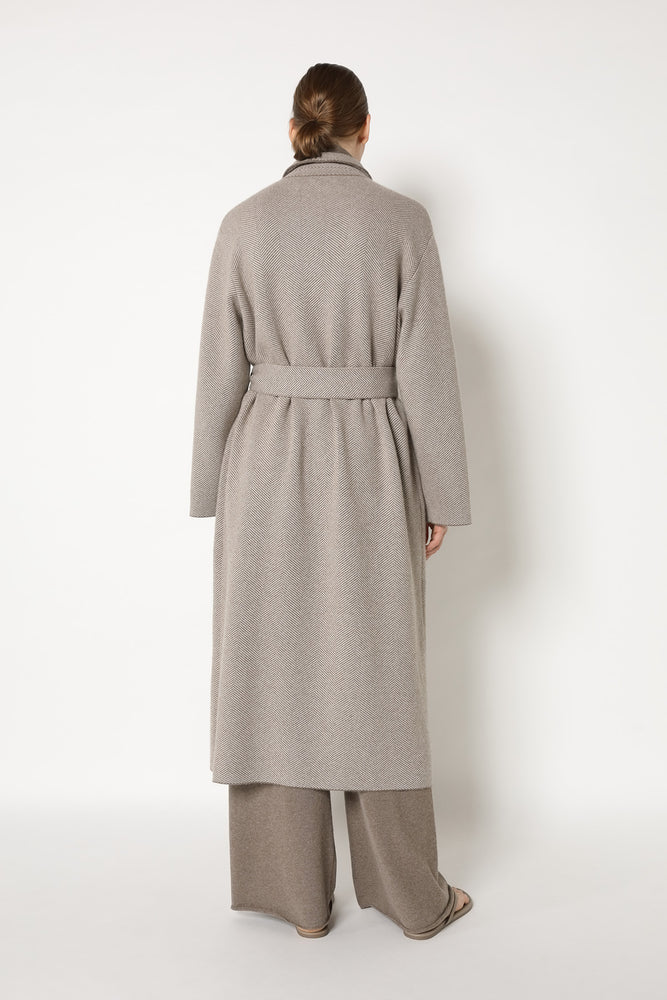 wide herringbone maxi coat