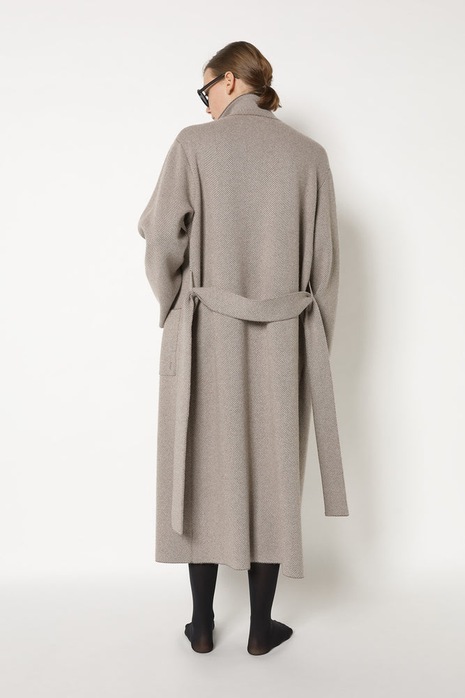 wide herringbone maxi coat