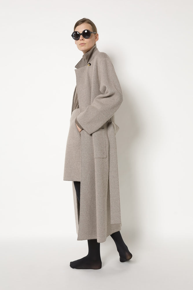 wide herringbone maxi coat